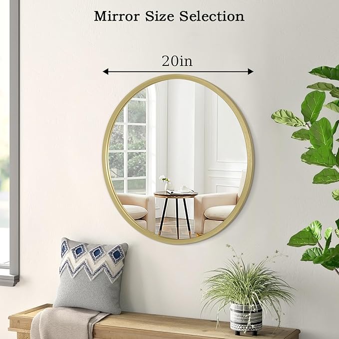 Gold Bathroom Mirrors for Wall Round Horn Circle Brushed Small Mirror Wall Mounted Mirrors Anti Rust Aluminum Ative Mirror for Entryway Hallway Entrance Housewarming