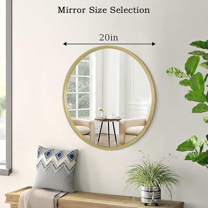 Gold Bathroom Mirrors for Wall Round Horn Circle Brushed Small Mirror Wall Mounted Mirrors Anti Rust Aluminum Ative Mirror for Entryway Hallway Entrance Housewarming
