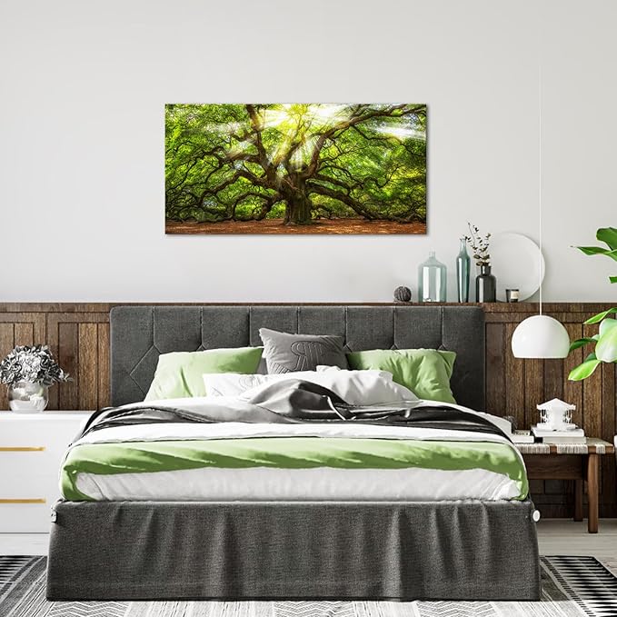 Conipit Landscape Canvas Wall Art Angel Oak Tree Picture Prints South Carolina Tree Art Print Framed and Stretched Nature Canvas (W-48xH-24)