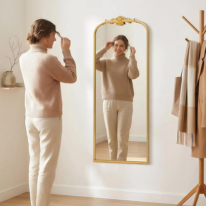 Besdomus Antique Full Length Mirror: 21"x56" French Gleaming Gold Arched Full Body Mirror - Floor Vintage Baroque Traditional Ornate for Entryway/Cloakroom/Bedroom - Home Decor for Interior Designers