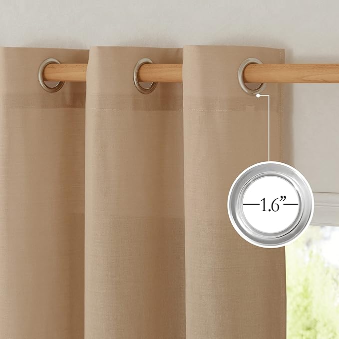 NICETOWN Rustic Linen 132 inch Long Curtains for Living Room, Grommet Privacy Added Thick Linen Weave with Light Filter Window Curtains & Drapes for Bedroom, Camel, W55 x L132, 2 Panels