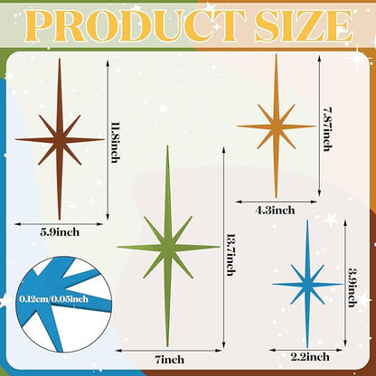 Blulu 4 Pcs Cast Iron Starburst Shaped Wall Decor Metal Mid Century Modern Decor Retro Atomic Stars Wall Art Elegance Accents Vintage Celestial Whimsigoth Hangings for Home Office Room(Modern)