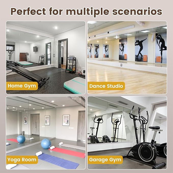 LOAAO Home Gym Mirror, 56"x24"-2 PCS Gym Mirrors for Wall, Frameless, Tempered Glass, Large Workout Mirrors for Home Gym, Dance Studio, Yoga Room, Garage Gym