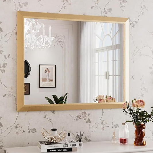 Amorho 40x32 Inch Bathroom Mirror, Gold Thick Metal Framed Wall Mirrors for Over Sink, Wall-Mounted Mirrors Perfect for Bedroom, Living Room, Entryway, Rectangle (Horizontal/Vertical).