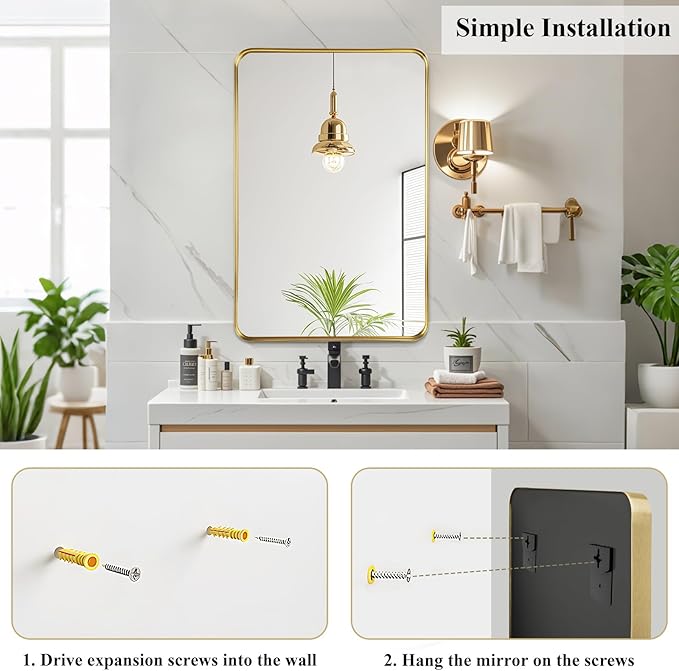 Fabuday Gold Bathroom Mirror - 32x24 Inch Over Sink Matte Metal Framed Mirrors Wall Mounted for Bathroom, Black Rectangle Vanity Mirror for Bedroom, Living Room, Entryway