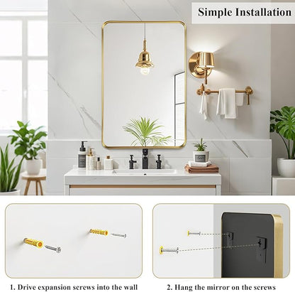 Fabuday Gold Bathroom Mirror - 32x24 Inch Over Sink Matte Metal Framed Mirrors Wall Mounted for Bathroom, Black Rectangle Vanity Mirror for Bedroom, Living Room, Entryway