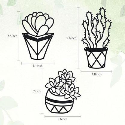 OYEFLY Cactus Metal Wall Art,Modern Metal Wall Decors Plant (3 Pcs)