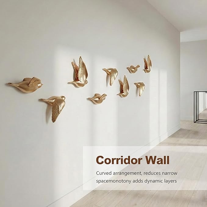 suruim Bird Wall Sculptures Set of 3-3D Wall Art Decor for Living Room, Home Decor Modern Golden Wall Decor & Bird Gallery Wall Art (Gold)