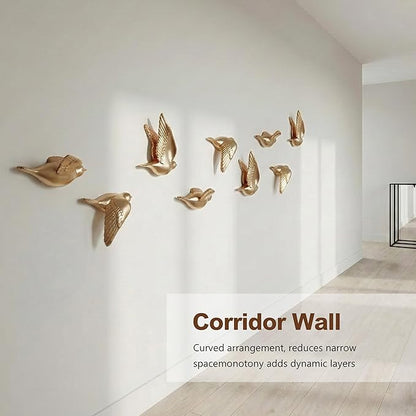 suruim Bird Wall Sculptures Set of 3-3D Wall Art Decor for Living Room, Home Decor Modern Golden Wall Decor & Bird Gallery Wall Art (Gold)