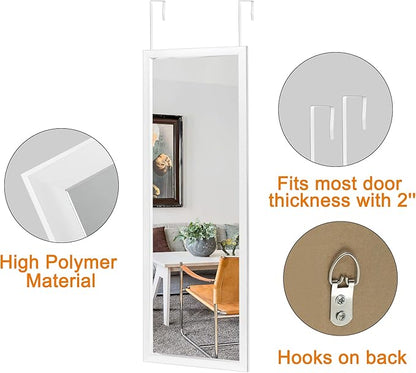 NeuType 47"x18" Over The Door Full Length Mirror, Wall Mount, White