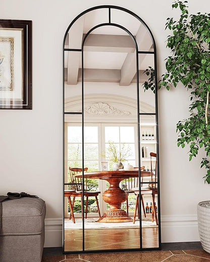 Antok 71" x 28" Full Length Mirror, Floor Mirror Arched Window Decorative Mirror, Metal Framed Decor Farmhouse Floor Mirrors Art Pane Mirrors Wall Decor for Bedroom, Living Room, Entryway Black