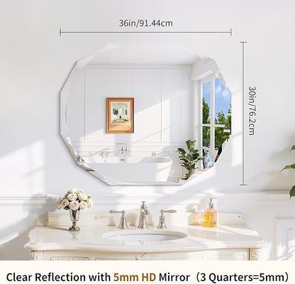 GLASHOM Frameless Bathroom Mirror, 30x36 inch Vanity Mirror Beveled Edge Wall Mounted, Modern Frameless Mirror for Bathroom, Living Room, Entryway Mirror Horizontal or Vertical