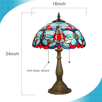 ARTZONE Tiffany Table Lamp[W16''xH24''], Tiffany Table Lights Antique Stained Glass Bedside Table Lamp for Bedside/Desk Reading/Living Room/Home Office/Bedroom