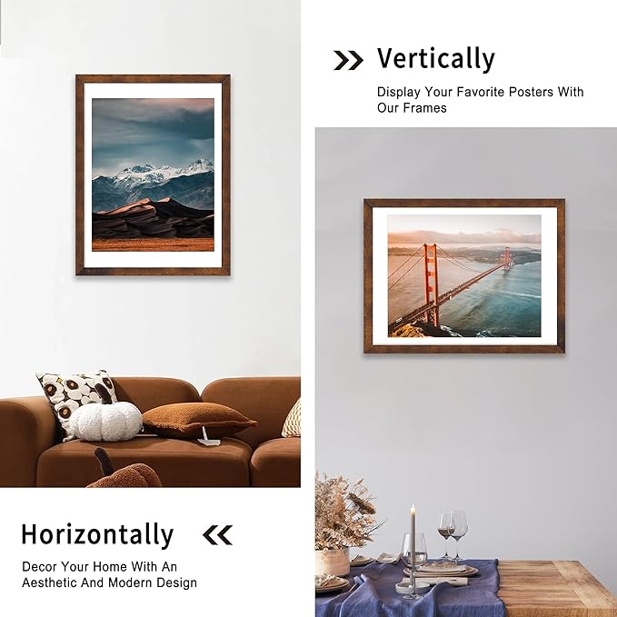 iRahmen 18x24 Poster Frame with 16x20 Mat - Plexiglass Wooden Picture Frames for Photo Wall Gallery Mounting (Dark Brown, Set of 2)