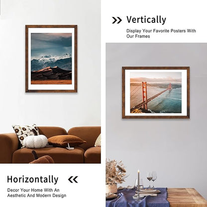 iRahmen 18x24 Poster Frame with 16x20 Mat - Plexiglass Wooden Picture Frames for Photo Wall Gallery Mounting (Dark Brown, Set of 2)