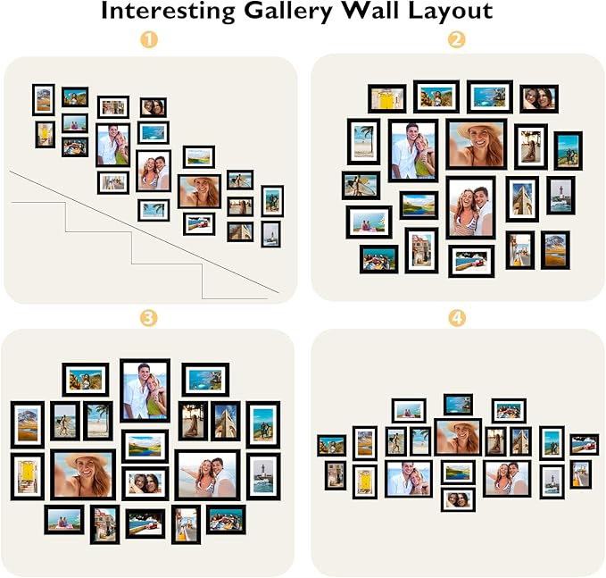 20 Packs Picture Frames Collage Wall Decor for Wall Hanging or Tabletop Display, Gallery Wall Frame Set for Family, Multi Sizes Photo Frames Collage Including 3Pcs 8x10, 8Pcs 5x7, 9Pcs 4x6, Black