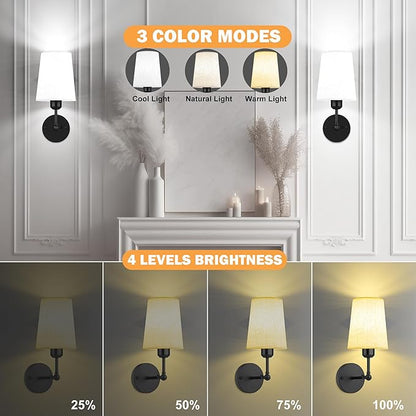 Ostwiki Battery Operated Wall Sconce Set of 2,Black Rechargeable Wall Lights with 5200mAh Dimmable RGB Bulbs and Remote Control,270°Rotation Wireless Wall Lamps for Indoor Bedroom Living Room Hallway