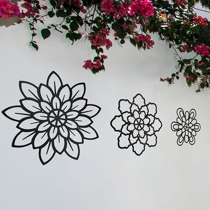Moxweyeni 3 Pieces Metal Flowers Wall Decoration, Metal Rustic Wall Art Farmhouse Multiple Floral Hanging Decoration for Bathroom Living Room Kitchen Garden Office(Black)