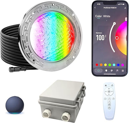6 Inch LED Spa Pool Lights for Inground Pool with Smart Control Panel and Remote Control Kit, White and Color Changing, Compatible with Alexa and Google (100ft Cord)