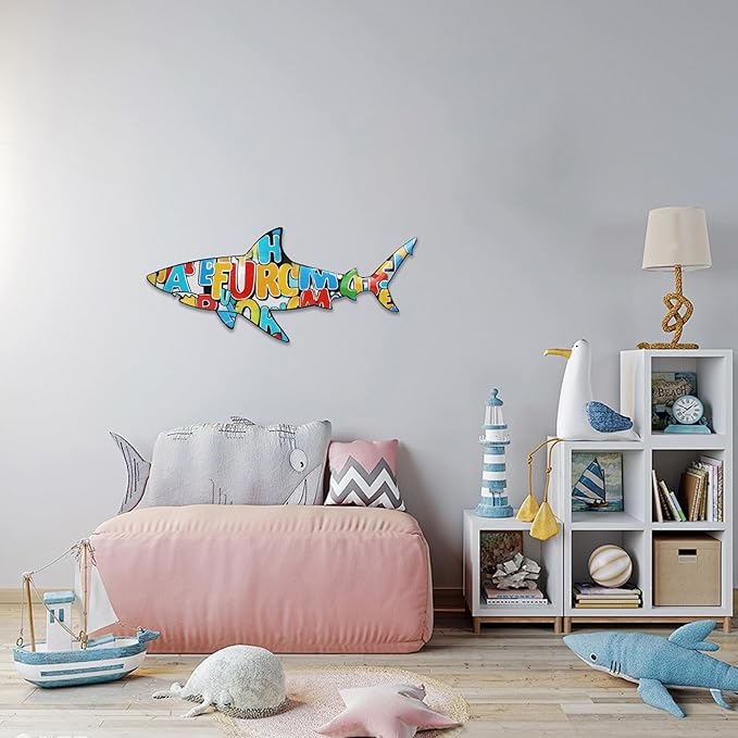 dreamskip 40" Shark Metal Beach Wall Decor Art, Ocean Themed Sea Fish Wall Sculpture, Coastal Outdoor Decor For Garden, Pool, Fence, Patio Indoor