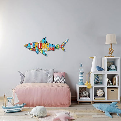 dreamskip 40" Shark Metal Beach Wall Decor Art, Ocean Themed Sea Fish Wall Sculpture, Coastal Outdoor Decor For Garden, Pool, Fence, Patio Indoor