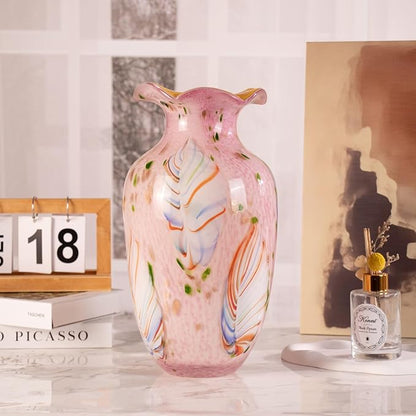 KAMMAK Colored Glass Vase, Beautiful Hand Blown Decorative Vase, Modern Art Vase for Flower Mantle Dining Table Centerpiece, Entryway Living Room Wedding Decoration, 8HPZSLX003