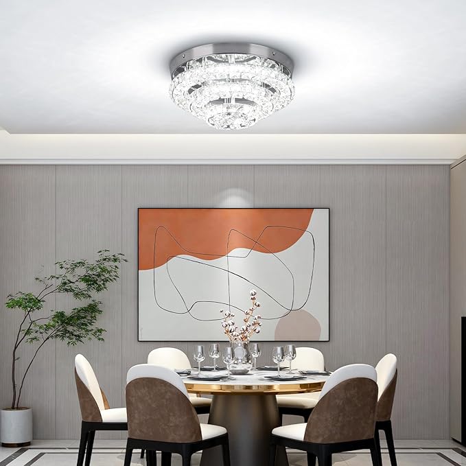 11.8" Crystal Chandeliers Modern Crystal Ceiling Light LED Chandeliers Semi Flush Mount Chandelier Ceiling Light Fixture for Bedrooms Dining Living Room Hallway (6500K Cool White)