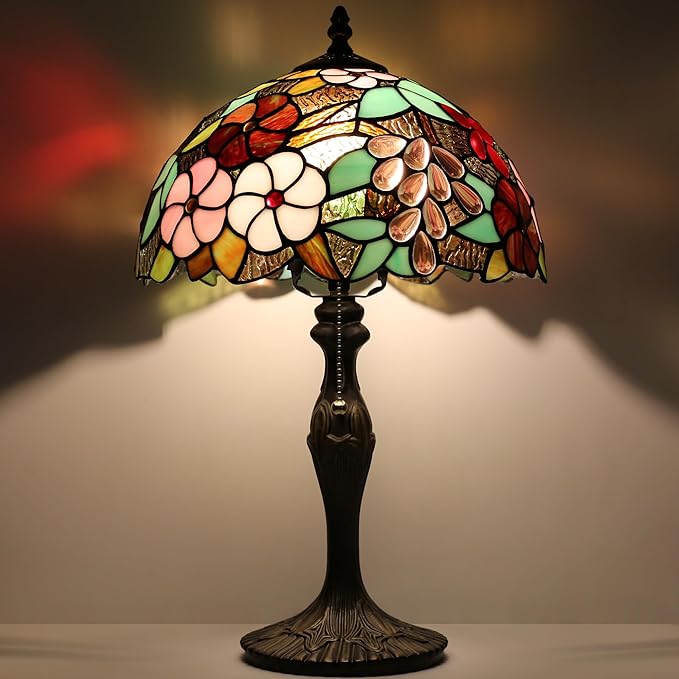 Tiffany Lamp Stained Glass Table Lamp 12 x 19” Grape Style Decorative Lamp Bedside Reading Light for Desk Living Room Bedroom Office Study Light Home Decor Gift