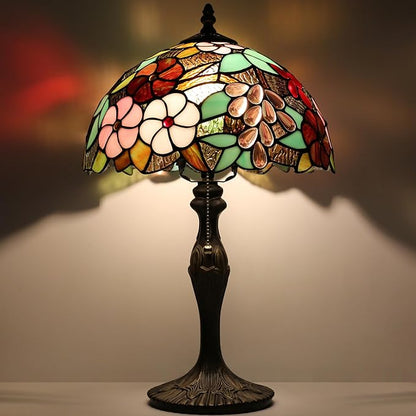 Tiffany Lamp Stained Glass Table Lamp 12 x 19” Grape Style Decorative Lamp Bedside Reading Light for Desk Living Room Bedroom Office Study Light Home Decor Gift