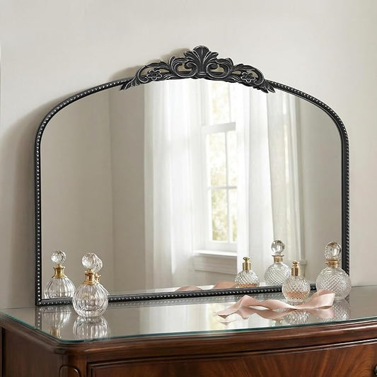 Micasso Vintage Wall Black Mirror: 32"x24" French Baroque Antique Mirror - Traditional Ornate Decorative Arched for Wall/Bathroom/Entryway/Fireplace/Hallway - Home Decor for Living Room