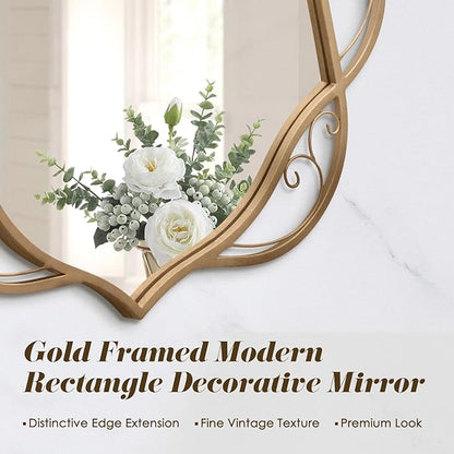 Besdomus Vintage Gold Bathroom Mirror: 24"x36" Scalloped Modern Large Bathroom Vanity Mirrors for Over Sink - Farmhouse Decorative Vertical or Horizontal Hanging for Living Room/Fireplace/Bathroom