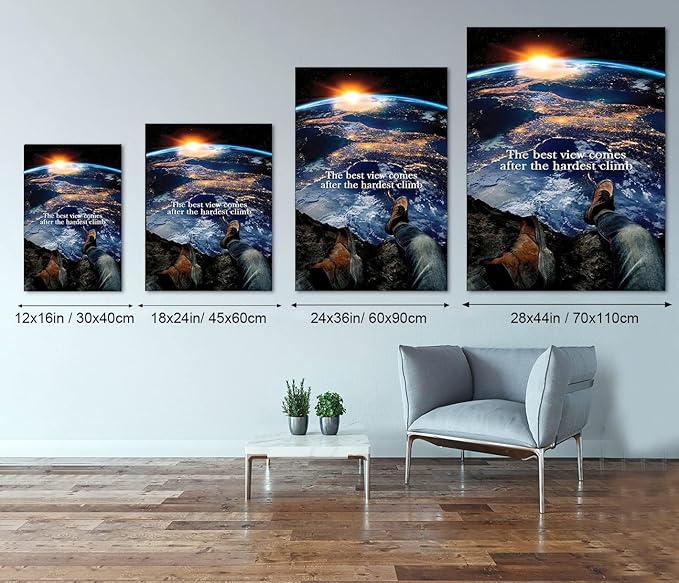 Framed Inspirational Office Canvas Wall Art The Best View Comes After The Hardest Climb Motivational Success Quotes Inspirational Motivational Poster and Prints Canvas Painting Ready to Hang-24"Wx36"H