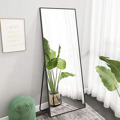 NeuType Full Length Mirror, 64"x22" With Stand Wall Mounted or Floor Standing, Large Dressing Mirror for Hanging or Leaning Against Wall, Aluminum Alloy Thin Frame (Black)