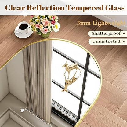 Dewfig Arched Wall-Mounted Mirror, 20"x30" Arch Bathroom Mirror, Gold Vanity Mirror for Wall Décor, Wall Mirror with Metal Frame for Bedroom, Entryway, Living Room, Brushed Gold