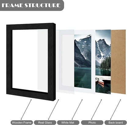 Hongkee 5x7 Black Picture Frames set of 3, Made of Wooden and Glass Photo frame - Displays Picture 4x6 with Mat or 5 x 7 without Mat, Desktop & Wall Collage Frame set