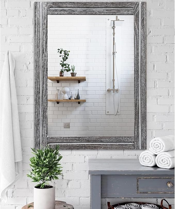 AAZZKANG Rustic Mirrors Large Wood Framed Wall Mirror 28"x20" Rectangle for Bedroom Bathroom Farmhouse Entryway
