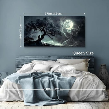 SERIMINO Large Wall Art for Living Room, Dark Landscape Canvas Prints Paintings, Moonlit Night Pictures Wall Decor Aesthetic, Moon and Tree Modern Home Decor Bedroom Bathroom Office Artwork 29"X57"