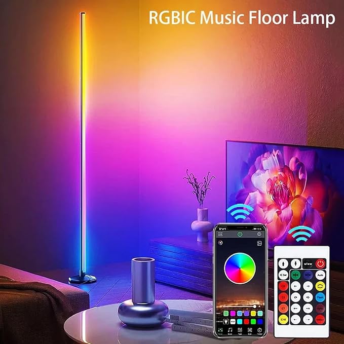 ICRGB Floor Lamp, Smart LED Corner Standing Light, 123.5cm, USB Powered, App & Remote Control, 16 Million Colors, for Bedroom Living Room Gaming Room Decor