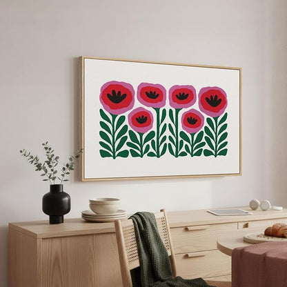 Framed Floral Wall Art for Bedroom, Large Pink Flower Canvas Artwork for Living Room Walls, Minimalist Botanical Picture Print for Nursery Playroom Dining Room Kitchen Hallway Wall Decor, 24x36 Inch