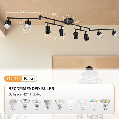 BoostArea LED 8 Light Track Lighting Kit, Black 8 Way Ceiling Spot Lighting, Flexibly Rotatable Light Head for Kitchen, Living Room, Bedroom, GU10 Bulb Not Included