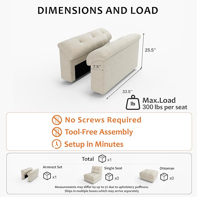 Oversized Modular Sectional Sofa with Storage, Modern Deep Seat Cloud Couch for Living Room, L-Shaped Large Sectional Couch, Only Armrest, Beige