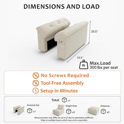 Oversized Modular Sectional Sofa with Storage, Modern Deep Seat Cloud Couch for Living Room, L-Shaped Large Sectional Couch, Only Armrest, Beige