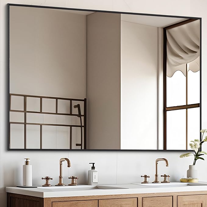 DESBING Black Bathroom Mirror for Wall, 36x48 Inch Rectangle Mirrors with Metal Frame, Modern Vanity Wall Mirror Decor for Entryway Hangs, Bathroom Living Room Horizontal or Vertical
