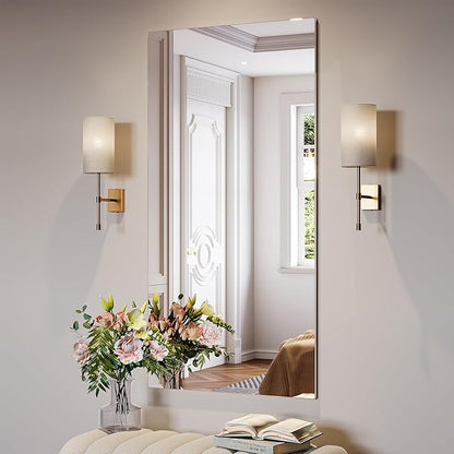24" x 48" Frameless Mirror for Bathroom, Frameless Bathroom Mirror, Tall Gym Mirrors Tempered Glass Vanity Mirror for Over Sink, Home Gym, Yoga Studio, Bedroom, Dancing Studio, Living Room
