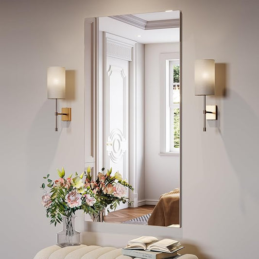 24" x 48" Frameless Mirror for Bathroom, Frameless Bathroom Mirror, Tall Gym Mirrors Tempered Glass Vanity Mirror for Over Sink, Home Gym, Yoga Studio, Bedroom, Dancing Studio, Living Room
