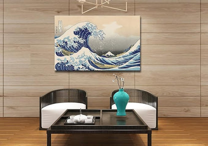 dgbtcart The Great Wave off Kanagawa by Hokusai Canvas Wall Art Japanese Classic Artwork Painting Decor for Living Room Seascape Picture Print for Bedroom Office Decoration - 32"x48"