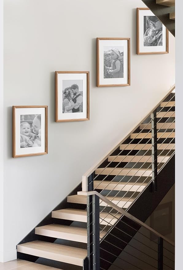 Kate and Laurel Adlynn Rectangle Picture Frame Set of 4; 11 x 14 matted to 8 x 10; Brown; Transitional Four-Piece Frame Set for Gallery Wall Frame Set in Living Room Wall Decor