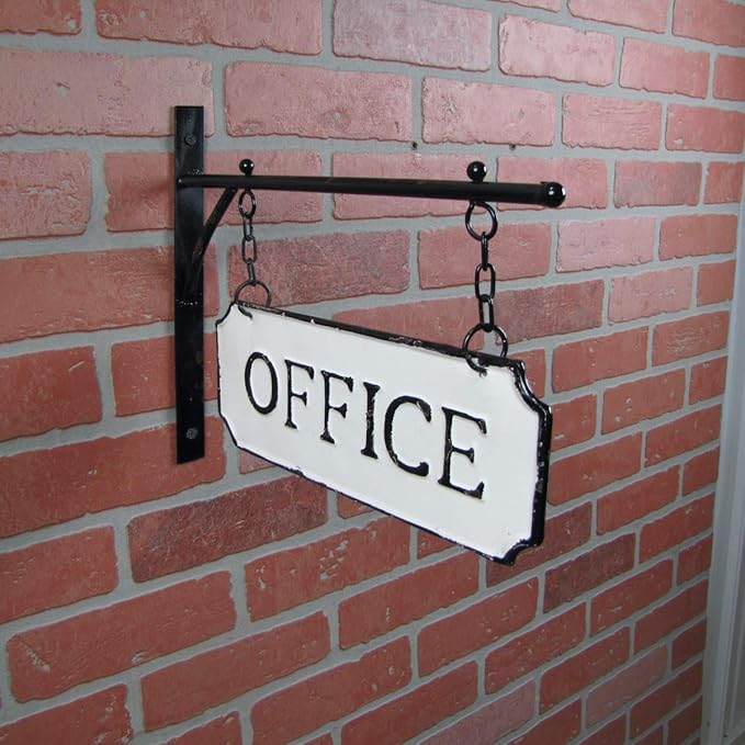 Treasure Gurus Rustic White Enamel Hanging Office Flange Dual Sign Vintage Shop Business Wall Decor