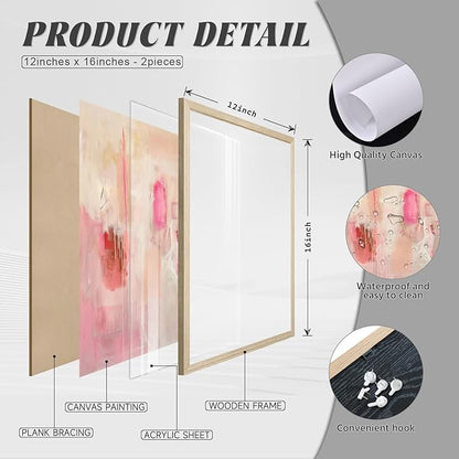 Tocliky Abstract Wall Art Neutral Modern Canvas Painting Decor Pink Beige Minimalist Wall Art Contemporary Abstract Poster Artwork for Living Room Bedroom 12x16 Inch Wood Frame Set of 2