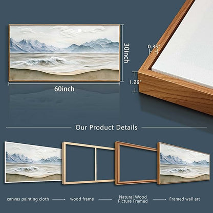 Wapluam Large Framed Canavs Wall Art,Ocean Wall Decor Living Room,Modern Nature Coastal Landscape Painting, Above Bed Beach Wall Art, Sea Waves Pictures Artwork for Bedroom Bathroom home office 30x60